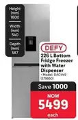 Defy - 226 L Bottom Fridge Freezer with Water Dispenser - Model: DAC449 (379660)