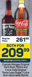 Coca cola - Captain Morgan Original Dark Rum 750ml and Coca-Cola Original Taste Less Sugar 1 Litre Non-returnable Bottle