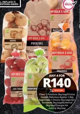 Potatoes, Butter, Jam, Onions, Oranges, Golden Delicious Apples