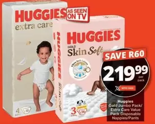 Huggies - Gold Jumbo Pack/Extra Care Value Pack Disposable Nappies/Pants