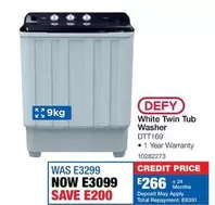 Defy - White Twin Tub Washer DTT169