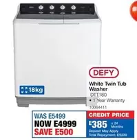Defy - White Twin Tub Washer DTT180