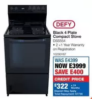 Defy - Black 4 Plate Compact Stove DSS554