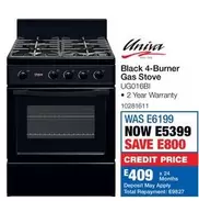 Univa - Black 4-Burner Gas Stove UG016BI