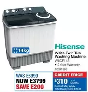 Hisense - White Twin Tub Washing Machine WSCF143