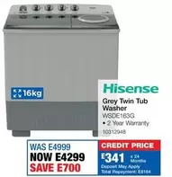 Hisense - Grey Twin Tub Washer WSDE163G