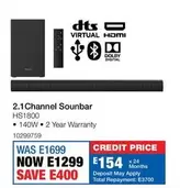Panasonic - 2.1 Channel Soundbar HS1800