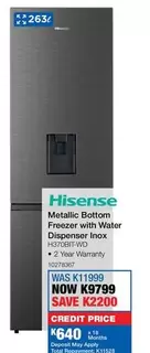 Hisense - Metallic Bottom Freezer with Water Dispenser Inox H370BIT-WD