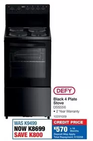 Defy - Black 4 Plate Stove DSS556