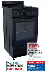 Defy - Black 4 Plate Compact Stove DSS554