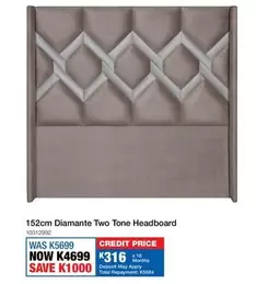 Total - 152cm Diamante Two Tone Headboard