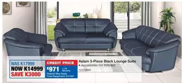 Total - Aslam 3-Piece Black Lounge Suite