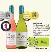 Bon Courage - The Gooseberry Bush Sauvignon Blanc, Lady of the House Pinotage Rosé, The Mulberry Bush Merlot