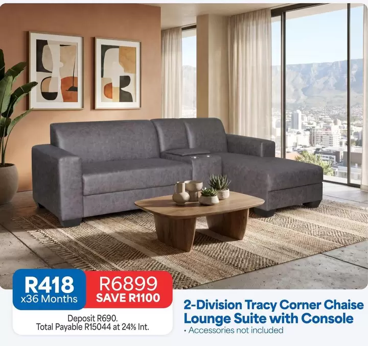 Total - 2-Division Tracy Corner Chaise Lounge Suite with Console