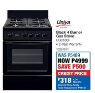 Univa - Black 4 Burner Gas Stove UG016BI