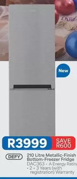 Defy - 210 Litre Metallic-Finish Bottom-Freezer Fridge DAC363