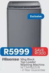 Hisense - 16kg Black Top-Loader Washing Machine WT3W1622UB