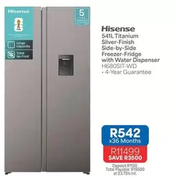 Hisense - 541L Titanium Silver-Finish Side-by-Side Freezer-Fridge with Water Dispenser H680SIT-WD