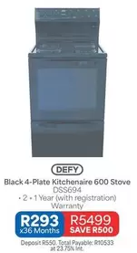 Defy - Black 4-Plate Kitchenaire 600 Stove DSS694
