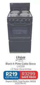 Univa - Black 4-Plate Cable Stove U405B