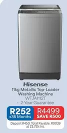 Hisense - 11kg Metallic Top-Loader Washing Machine WTJA1112T
