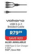 Volkano - USB 3-in-1 Braided Cable