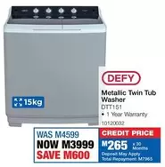 Defy - Metallic Twin Tub Washer DTT151