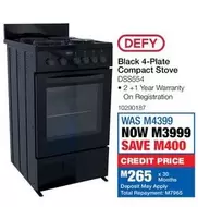Defy - Black 4-Plate Compact Stove DSS554