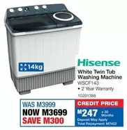 Hisense - White Twin Tub Washing Machine WSCF143