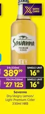 Savanna - Dry/Angry Lemon/Light Premium Cider 330ml NRB