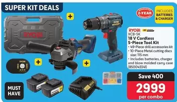 ryobi - XCB-SK 18 V Cordless 5-Piece Tool Kit