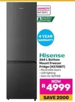 Hisense - 264 L Bottom Mount Freezer Fridge (H370BIT)
