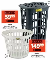Addis - Laundry Basket - Charcoal/White - 26l