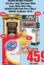 Golden Delight - GOLDEN DELIGHT Parboiled Thai Rice 10KG, ITAU Super White Super Maize Meal 10KG, GOLDEN CLOUD Cake Flour 10KG & SUNFOIL Sunflower Oil 5L