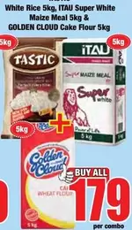 Tastic - White Rice 5kg, Super White Maize Meal 5kg & Cake Flour 5kg