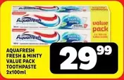 Aquafresh - FRESH & MINTY VALUE PACK TOOTHPASTE 2X100ML
