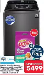 Ultra - 16kg Top Loader Washing Machine and 3kg  Efficient Auto Washing Powder