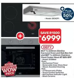 Defy - BUY 1 x 600mm Slimline Eye Level Oven and Hob Box Set and GET 1 x 600mm Stainless Steel Cooker Hood