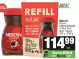 Nescafé - Classic Coffee Granules or Dry Pack (Excl. Decaf)