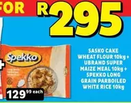 Spekko - Sasko Cake Wheat Flour 10kg + Ubrand Super Maize Meal 10kg + Long Grain Parboiled White Rice 10kg