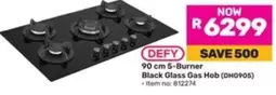 Defy - 90 cm 5-Burner Black Glass Gas Hob (DH0905)
