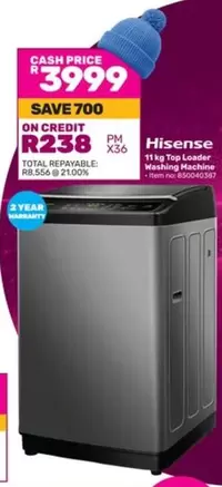 Hisense - 11 kg Top Loader Washing Machine