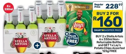 Stella Artois -  6 x 330ml Non-Returnable Bottles and Lay's Potato Chips Assorted 125g