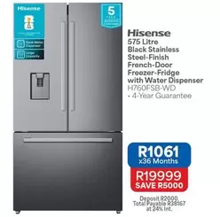 Hisense - 575 Litre Black Stainless Steel-Finish French-Door Freezer-Fridge with Water Dispenser H?760FSB-WD