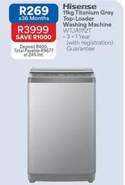 Hisense - 11kg Titanium Grey Top-Loader Washing Machine WTJA1112T