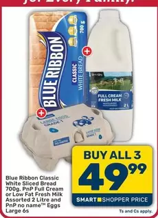 Blue Ribbon - Classic White Sliced Bread, Full Cream or Low Fat Fresh Milk, Assorted Eggs