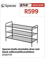 Spaceo - Studio Stackable Shoe Rack Black W90cmxd35cmxh55cm 