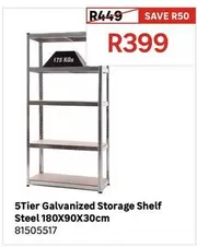 5Tier Galvanized Storage Shelf Steel 180X90X30cm 