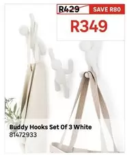 Buddy Hooks Set Of 3 White 