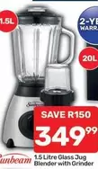 Sunbeam - 1.5 Litre Glass Jug Blender with Grinder